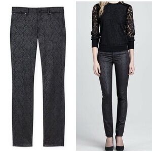 Tory Burch Black Floral Lattice Honour Skinny Jeans Size 27